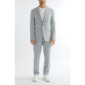 The Savile Row Company Hoxton Light Blue Grey Plaid Stretch Suit at Nordstrom Rack, Size 42Regular
