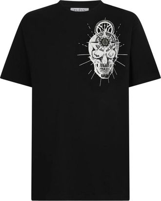 Philipp Plein Tops, Heren, Zwart, 3Xl, Katoen, Ronde Hals T-Shirt Skull Tattoo