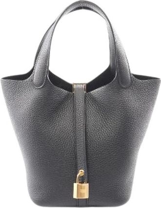 Herm&egrave;s Pre-owned Picotin Lock PM Taurillon Clemence Handbag - Dames - Vintage Tas - Zwart - ONE Size - Leer - Vintage