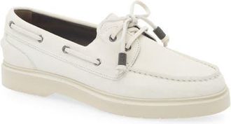 Brunello Cucinelli Sail Monili Trim Boat Shoe in Bianco Ottico at Nordstrom, Size 5.5Us