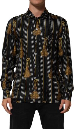 Dolce & Gabbana Mens Black Dotted Tassel Silk Button Down Shirt