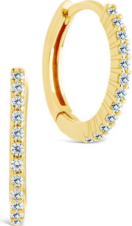 Sterling Forever Pav&eacute; Cubic Zirconia Micro Huggie Hoop Earrings in Gold at Nordstrom