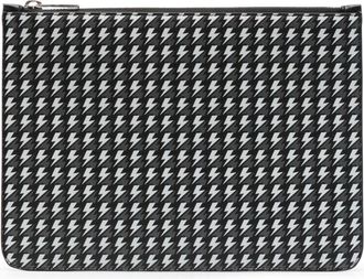 Neil Barrett Thunderbolt-pattern leather clutch bag - men - Calf Leather - One Size - Black