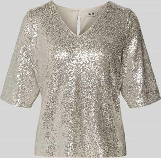 Ichi Blusenshirt mit V-Ausschnitt Modell FAUCA in Beige, Größe XS