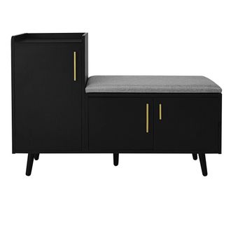 STILVORA Mueble Zapatero Con 3 Puertas Y Estantes Ajustables, Asiento Tapizado Para Entrada, En Tablero De Part&iacute;culas, 100&times;34&times;68.5 Cm, Negro