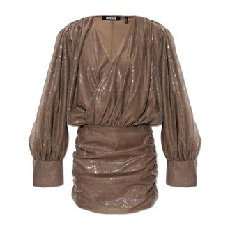 Rotate ROTATE Birger Christensen, Party Dresses, female, Brown, Size: XS Sequin Dress With Long Sleeves