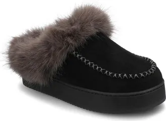 Journee Collection Taran Faux Shearling Lined Slipper in Black at Nordstrom Rack, Size X-Large