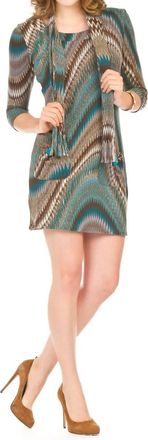 Papillon Soundwave Swirl Sweater Dress With Scarf In Blue