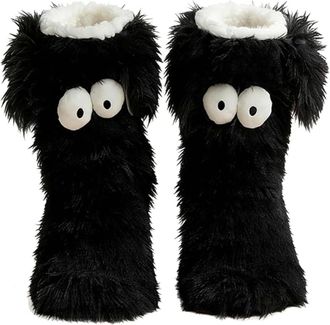 Generic Womens Cozy Socks - Winter Warm Fuzzy Slipper Socks with Non-Slip Grip & Cute Big Eyes, Home Floor Gripper Socks