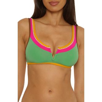 Lucky Brand Maldives Pom Trim Bikini Top in Sea Grass at Nordstrom, Size Medium