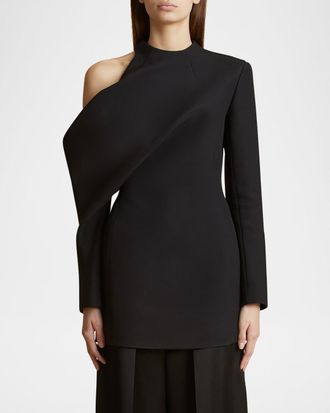Khaite Tristan Draped Cold-Shoulder Long-Sleeve Top