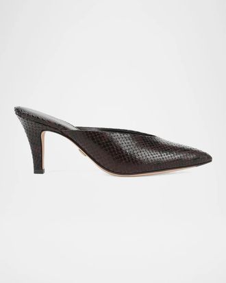 Veronica Beard Rochelle 75MM Snake-Embossed Leather Mules
