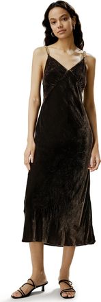 LilySilk Silk Velvet Evening Dress Vintage Maxi Strap Cami Dress Vintage Sexy V Neck for Party Date(Chocolate Plum,UK 8)