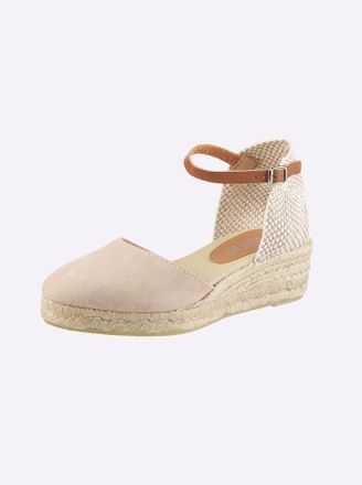 Heine Keilsandalette HEINE, Damen, Gr. 35, beige, Leder, Rindsleder, Veloursleder, Schuhe Keilsandalette