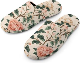 Generic Traditional Chinese Flowers Mens Cozy House Slippers Winter Warm Shoes with Anti-Slip Sole for Travel Indoor Outdoor