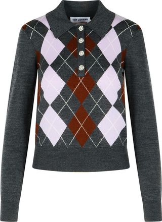 Self Portrait Grauer Wollpullover Argyle von Self Portrait
