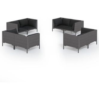 vidaXL 8 Pcs Conj. Garden Lounge Con Cojines De Mimbre Gris Oscuro