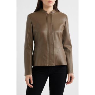 Via Spiga Zip Front Faux Leather Jacket in Taupe at Nordstrom, Size X-Large