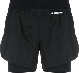 Jil Sander logo-print layered shorts - women - Polyamide/Polyester/Spandex/Elastane - S - Black