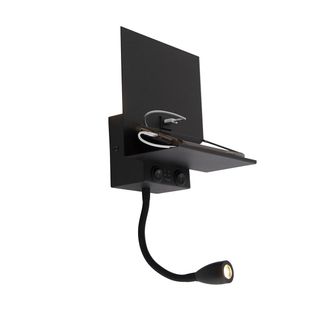 QAZQA Moderno L&aacute;mpara De Pared Inteligente Negra Con Usb Y Brazo Flexible Con Wifi G9 - Flero Acero Rectangular Adecuado Para Led Max. 1 X 2.5 Watt - Qazqa