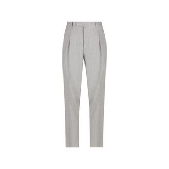 Ermenegildo Zegna Pantalones de franela de lana plisados de corte recto - Trousers - Hombre - Gris - M
