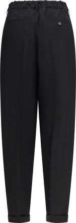 Marni Mens Pleated Pants With An Elasticated Waistband Black Fleece Wool Trousers