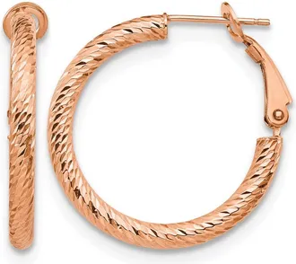 Diamond2Deal 10K 3x20 with Rose Gold Plating D/C Round Omega Back Hoop Earrings