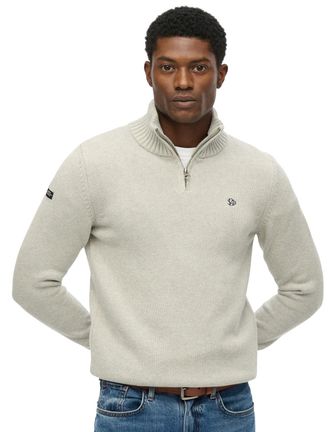 Superdry trui wit half zip gebreid katoen effen