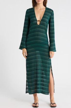 Vix Solid Cali Stripe Midi Cover-Up Dress in Green at Nordstrom, Size X-Small