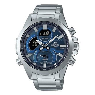 Casio Mens CASIO edifice Series 2022 Luminous Stainless Steel Silver Strap Dial 100m Waterproof Watch Mens Blue Analog ECB-30D-2A
