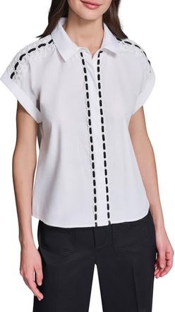 Karl Lagerfeld Button-Up Eyelet Top in White at Nordstrom, Size X-Large