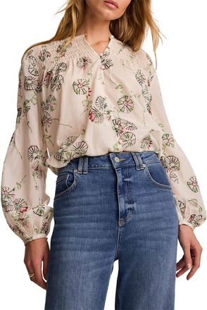 Mint Velvet Floral Smocked Peasant Blouse in Cream at Nordstrom, Size X-Small