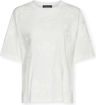 Elena Miro T-shirt met borduursel - Dames - T-shirts - Wit - XS - Katoen - Tops