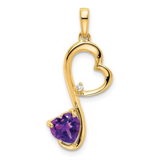 Diamond2Deal 14k Yellow Gold Heart Amethyst and Diamond Fancy Pendant