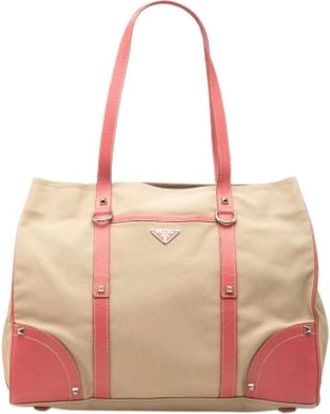 Prada Pre-owned Tote Bags, female, Beige, Size: ONE SIZE Pre-owned Vintage Canvas Tote Bag