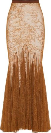DAVID KOMA Maxi-rok met bloemenkant en fishtail - Bruin