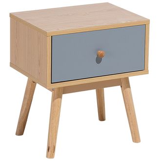 Beliani Beliani - Mesita De Noche De Madera Clara Con 1 Caj&oacute;n Gris Madera Fabricada Dise&ntilde;o Escandinavo Arvada