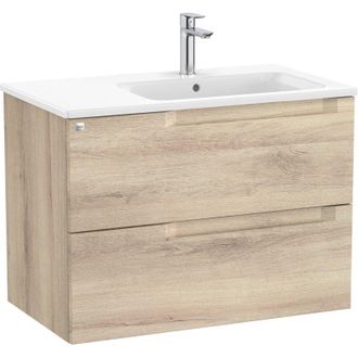 Roca Roca - Pack Mueble Base De 2 Cajones + Lavabo Aleyda Color: Beige Madera - Medidas: 805x460x565 Mm - Posici&oacute;n Del Lavabo: Derecha