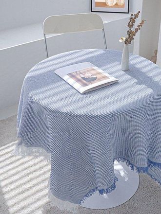 OEM Mantel De Encaje, Mantel Hecho A Mano, Mantel De Encaje De Algod&oacute;n A Crochet, Panal De Abeja, Azul Y Blanco [mesa Redonda], 130130 Cm