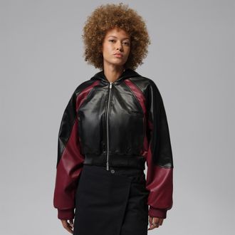 Nike Jordan Womens Jordan Flight Faux Leather Jacket in Black | IF0947-011