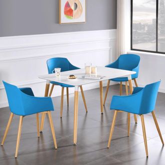 Life Interiors Life Interiors - Halo Eden Dining Set - Mesa De Comedor De Madera Blanca Y Juego De 4 Sillas De Comedor De Madera Azules - Comedor Cocina