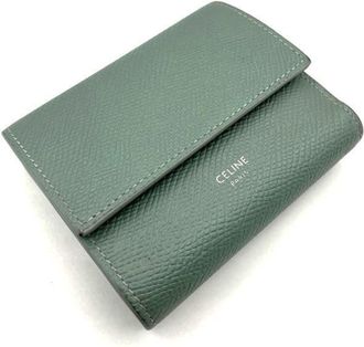 Celine Gray Green Leather Wallet (Tri-Fold) (Pre-Owned)