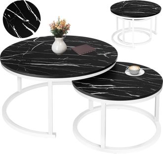 OEM Juego De Dos Mesas De M&aacute;rmol Blanco Galen Black Marble