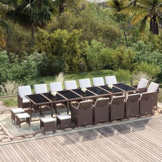 vidaXL Set Da Pranzo Per Giardino 19 Pz Con Cuscini Polyrattan Marrone Vidaxl