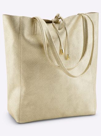 Heine Handtasche HEINE, Damen, Gr. B/H/T: 29cm x 37cm x 12cm, gold (hellgoldfarben), Leder, bedruckt, gemustert, unifarben, Taschen Handtasche