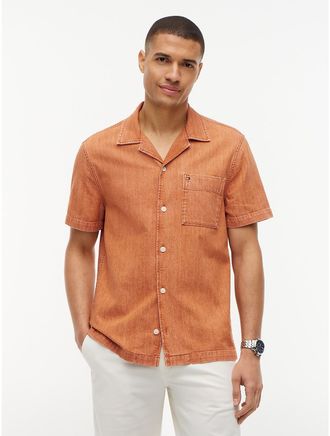 Tommy Hilfiger Mens Regular Fit Garment-Dyed Denim Camp Shirt - Pulp Coral - XXL