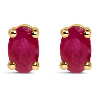 House of Brilliance 14K Gold Oval Cut Gemstone Birthstone 5x3 mm Stud Earrings in Yellow | Red Ruby at Nordstrom