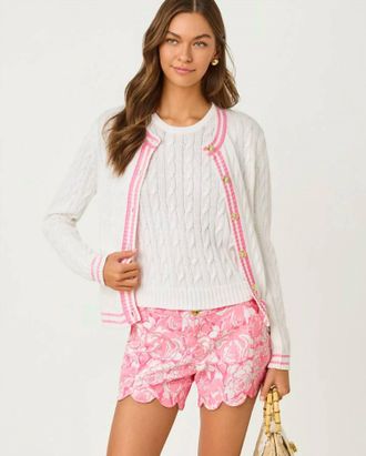 Lilly Pulitzer Brockton Crew Neck Cardigan In Resort White X Conch Shell Pink
