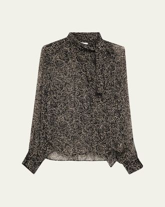 Isabel Marant Leona Printed Tie-Neck Blouse