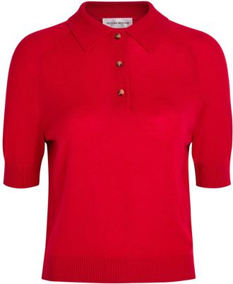 Victoria Beckham Fine-knit Wool Polo top - Red - 14 (UK14 / L)